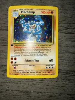 MACHAMP 1ST EDITION HOLO POKEMON CARD 8/102 BASE MP/LP - Image 1