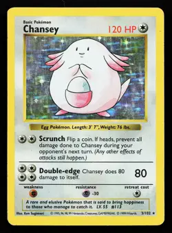 Chansey 3/102 Holo Rare Base Set (Shadowless) Pokemon Card - Image 1