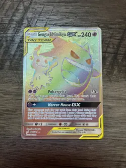 Pokemon TCG Gengar & Mimikyu GX Holo Rainbow Rare Card 186/181 - Image 1