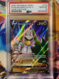 POKEMON 2020 VIVID VOLTAGE F/A GALARIAN SIRFETCH'D V #174 PSA GEM MINT 10 - Image 1