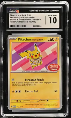 CGC 10 - Pikachu in a Batik Shirt 190/SV-P - Pokemon Indonesia's Journey Promo - Image 1