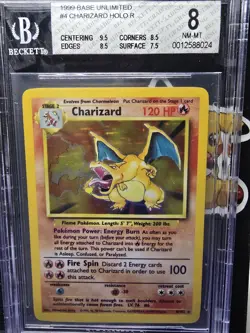1999 POKEMON BASE SET UNLIMITED #4 CHARIZARD HOLO RARE BGS 8 NM-MINT VINTAGE. - Image 1