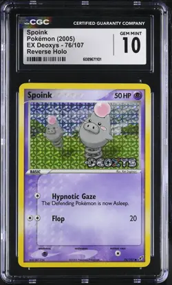 CGC 10 GEM MINT Spoink EX Deoxys 76/107 Reverse Holo Stamped Pokemon Card - Image 1