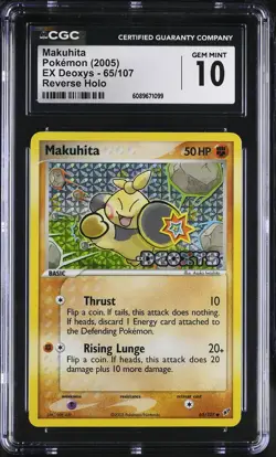 CGC 10 GEM MINT Makuhita EX Deoxys 65/107 Reverse Holo Stamped Pokemon Card - Image 1