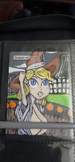 Mtg Hand Painted Altered Art Temple Of Deceit Cute Anime Girl Artwork Painting - Image 1