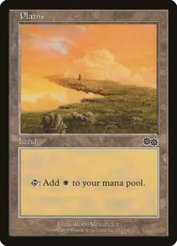 1x Plains Basic Land (#334) - LP - Urza's Saga - SPARROW MAGIC mtg - Image 1