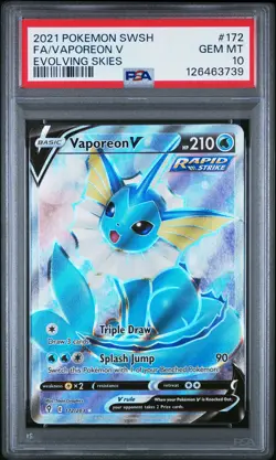 2021 POKEMON SWORD & SHIELD EVOLVING SKIES #172 FULL ART/VAPOREON V PSA 10 - Image 1
