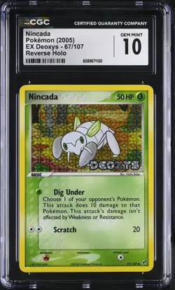 CGC 10 GEM MINT Nincada EX Deoxys 67/107 Reverse Holo Stamped Pokemon Card - Image 1