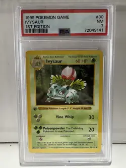 Pokemon Ivysaur 030/102 Base Set Shadowless 1st Edition PSA 7 - Image 1