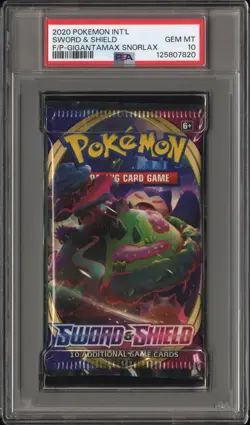 PSA 10 Gem Mint Pokemon Sword & Shield Base Sealed Foil Booster Pack Snorlax Art - Image 1