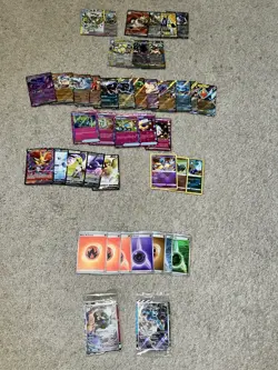 43 card pokemon lot featuring ultra rare, EX, V, pokeball print, radiant, & More - Image 1
