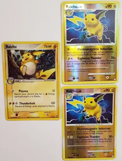Pokemon Raichu Holo and Reverse Holo Lot of 3 Cards 12/108 15/123 2007 TCG - Image 1