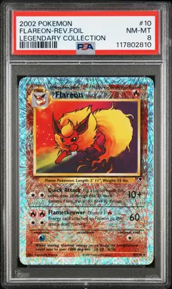 2002 POKEMON LEGENDARY COLLECTION #10 FLAREON-REVERSE FOIL PSA 8 - Image 1