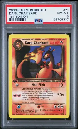 2000 POKEMON ROCKET 1ST ED #21 DARK CHARIZARD PSA 8 - Image 1