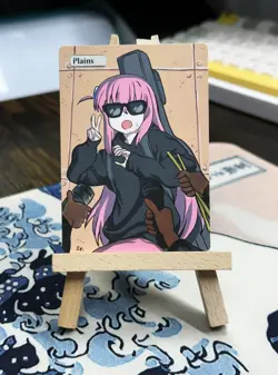 Hand Painted Altered Art Mtg land card Anime Plains Girl Rock - Image 2