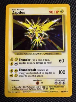 Zapdos Holo 16/102 Base Set Unlimited Pokemon Card - Image 1