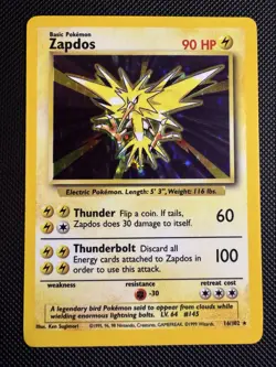 Zapdos Holo 16/102 Base Set Unlimited Pokemon Card - Image 3