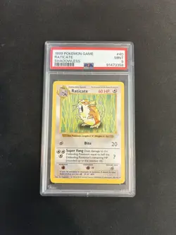 1999 POKEMON BASE SET SHADOWLESS #40 RATICATE PSA 9 MINT - Image 1