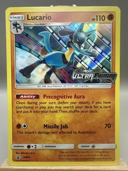 Pokemon TCG Lucario Sun & Moon Ultra Prism Stamped Prerelease Promo SM95 Holo - Image 1