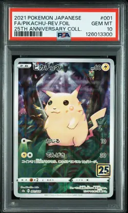 Pokemon Japanese Pikachu Reverese Holo 001/028 25th Anniversary s8a PSA 10 - Image 1