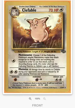 🌟 TAG 8 NM/MT Clefable #17/64 - 1999 Jungle Rare Pokemon - Image 4