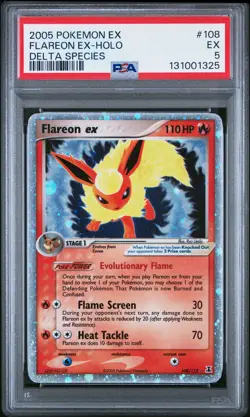 2005 POKEMON EX DELTA SPECIES #108 FLAREON EX-HOLO PSA 5 - Image 1
