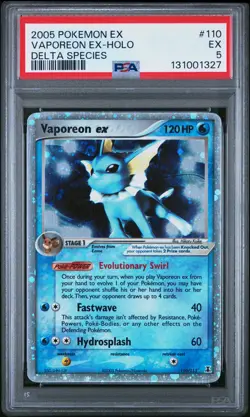 2005 POKEMON EX DELTA SPECIES #110 VAPOREON EX-HOLO PSA 5 - Image 1