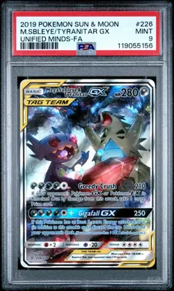 2019 Pokemon Unified Minds Mega Sableye & Tyranitar GX Tag Team 226/236 PSA 9 - Image 1
