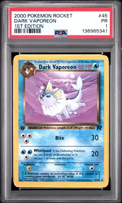PSA 1 1ST EDITION 2000 Pokemon Team Rocket Dark Vaporeon 45/82 Non Holo Rare - Image 1