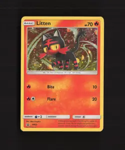 Litten SM23 Sun & Moon Black Star Promo Cosmos Holo Pokemon Card LP - Image 1