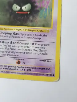 1st Edition Shadowless Gastly 50/102 Base Set Pokemon Vintage - Image 3