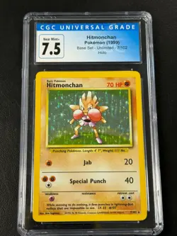 Hitmonchan 1999 Base Set Unlimited 7/102 Holo CGC 7.5 Pokemon - Image 1
