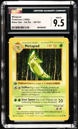 Metapod 54/102 1st Edition Pokemon Base Set CGC 9.5 Mint+ - Image 1