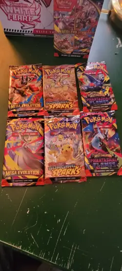 Pokemon TCG WHITE FLARE ETB, MEGA EVOLUTION BOOSTER BUNDLE, AND Extra 6 PACKS - Image 4