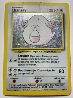 Chansey 3/102 Base Set Holo Pokemon Card MP - Image 1