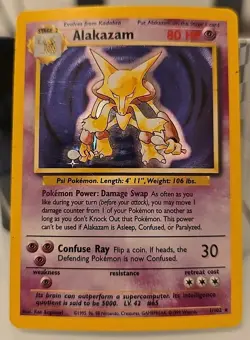 Pokemon TCG Alakazam Base Set Holo Card 1/102 Unlimited Rare MP - Image 1