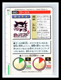 💥 Haunter # 093 Pocket Monsters Japanese Red Version Carddass Bandai Japan 1996 - Image 2