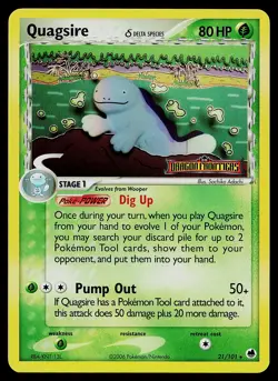 Pokemon Card - Quagsire Dragon Frontiers 21/101 Rare Reverse Holo Stamped - Image 1