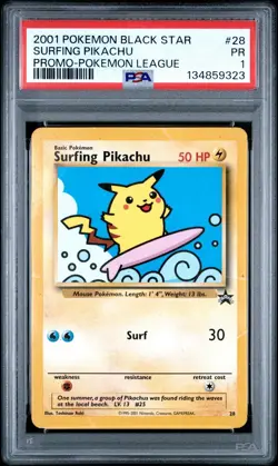 PSA 1 Surfing Pikachu Pokemon League Black Star Promo #28 2001 Pokemon WoTC PR - Image 1