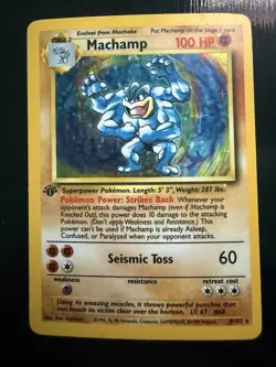 1999 POKEMON Machamp 8/102 Base Set 1st Edition Holo (NM+) - Image 1