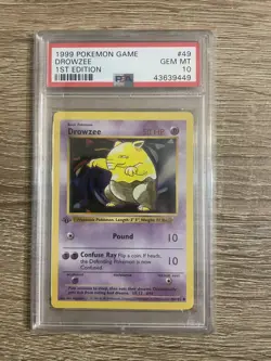 Pokemon PSA 10 GEM MINT Drowzee 1st Edition Base Set SHADOWLESS 1999 Card 49/102 - Image 1