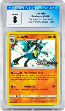 CGC 8 Pokemon Lucario SM95 Staff Pre-Release Promo Ultra Prism - Image 1