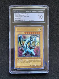 CGC 10 Gem Mint Blue Eyes White Dragon LOB-001 Ultra Rare 2017 Reprint Yugioh - Image 1