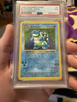 1999 Pokemon Base Set Shadowless Blastoise Holo Card 2/102 PSA 7 Certified - Image 1