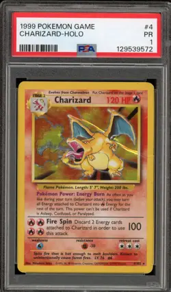 Pokemon Charizard Base Set Unlimited Holo Rare #4 PSA 1 - Image 1