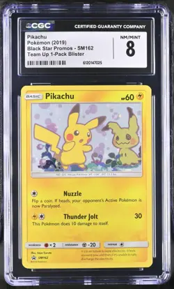 Pokemon TCG Team Up PROMO Pikachu #SM162 GRADED CGC 8 - Image 1
