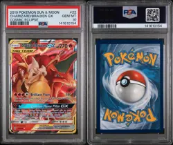PSA 10 Charizard & Braixen GX #22 Pokemon Cosmic Eclipse English Tag Team Gem - Image 3