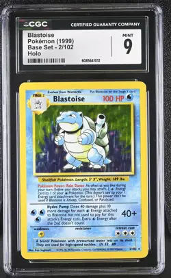 CGC 9 MINT Blastoise 1999 Base Set 2/102 Holo Pokemon Card - Image 1
