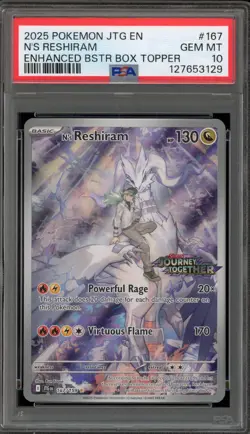 Pokemon N's Reshiram Journey Together Enhanced Bx. Topper #167 PSA 10 Gem Mint - Image 1