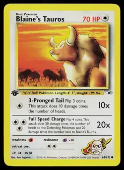 Pokemon Card - Blaine's Tauros Gym Heroes 64/132 Common 1st Edition - Image 1
